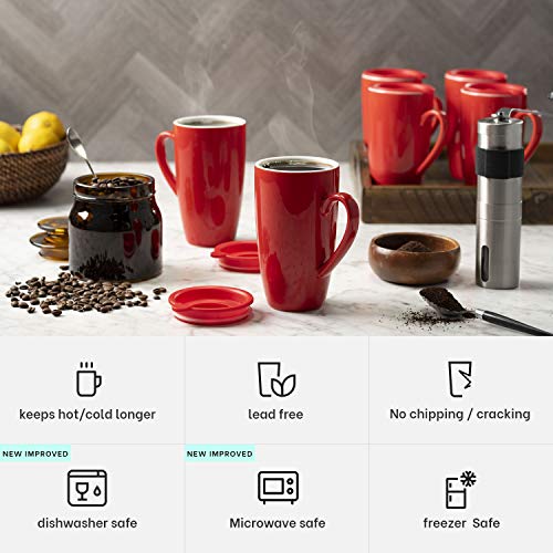 6 Pack Ceramic Coffee Mug Set with Lids (6 Count)