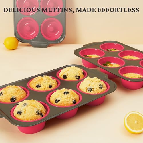 Jumbo Silicone Muffin & Cupcake Pan for Baking with Metal Frame