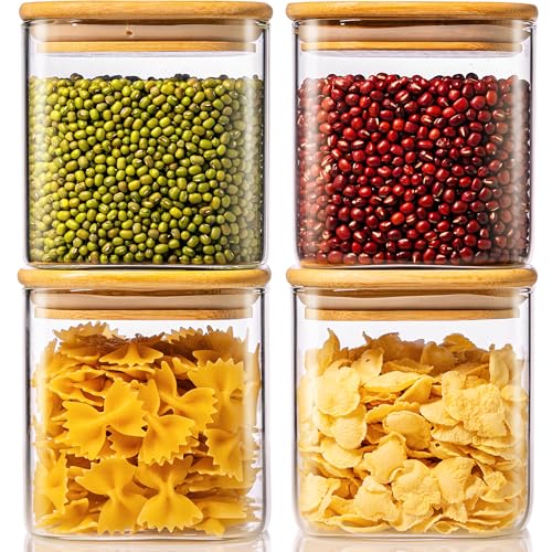 27oz Square Glass Food Storage Containers with Airtight Bamboo Lids (4 Count)