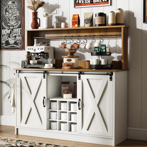 47" Coffee Bar Cabinet with Storage Hutch & Wine Rack