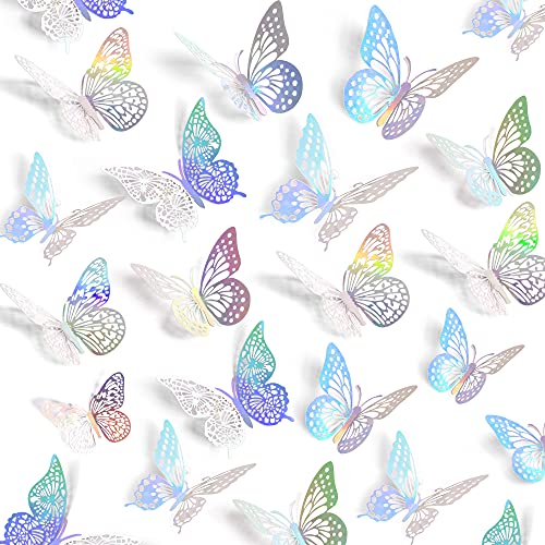 3D Butterfly Wall Decor 48 Pcs Laser Butterfly Birthday Decoration (48 Count)