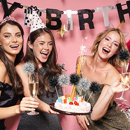 100 Pcs Foil Firework Cupcake Toppers Sparkle Tinsel Cake Toppers Cake Decoration Cocktail Fruit Toothpick for Birthday Wedding Graduation Party