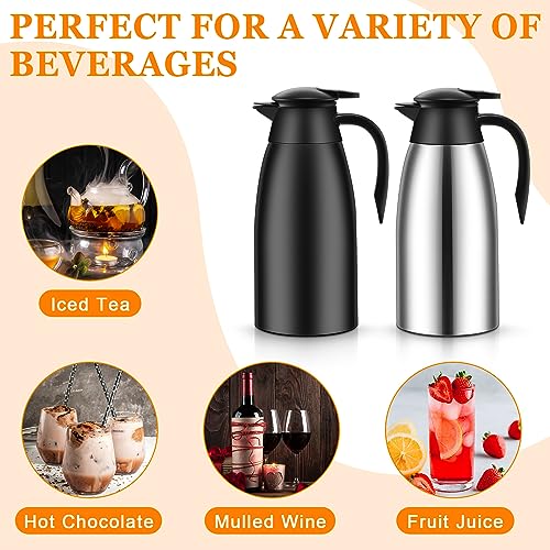 2 Pcs Thermal Coffee Carafe Insulated Stainless Steel Coffee Carafe for Hot Liquid Vacuum Thermal Pot Creamer Pitcher Dispenser with Brushes Keeping Hot Water Milk