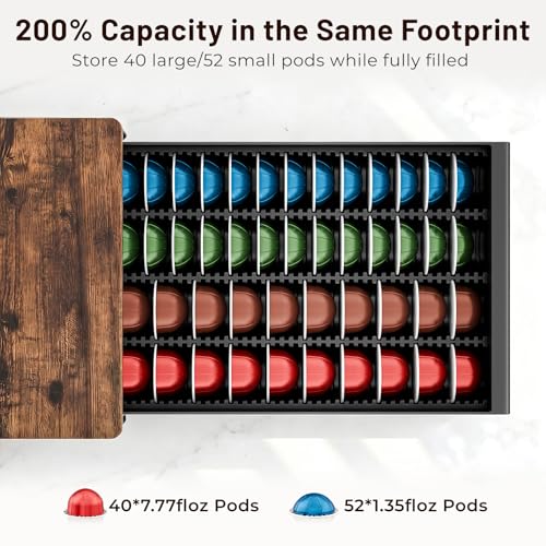 Wooden Coffee Pod Storage Drawer for Nespresso VertuoLine Capsules (40 Count)