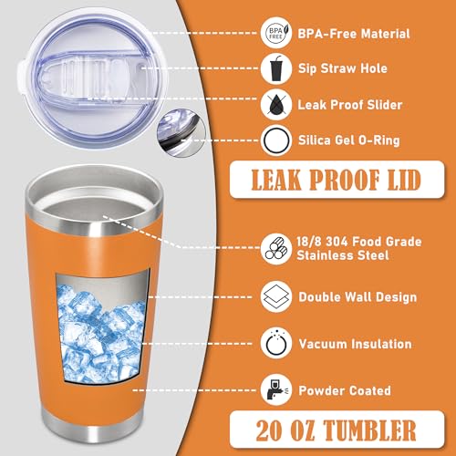 20oz Tumbler Insulated Coffee Tumblers with Lid Stainless Steel Orange 4P (4 Count)
