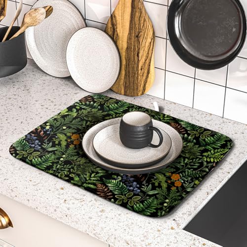 Black Sage Green Plant Dish Drying Mat for Kitchen Counter