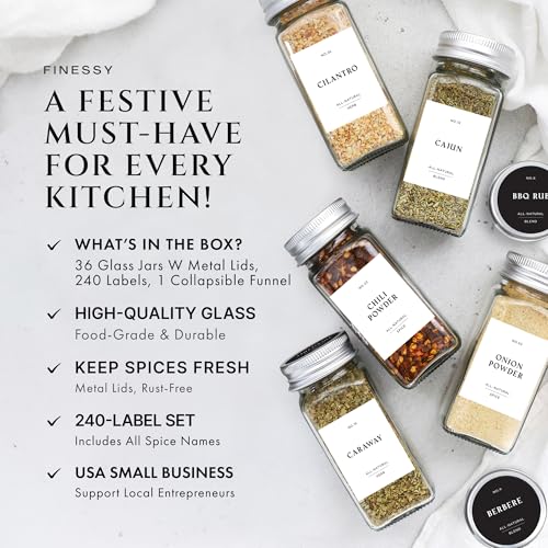 Thick Glass Spice Jars With Metal Lids And Labels (36 Count)