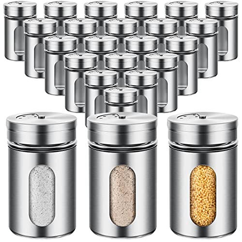 24 Pcs Salt and Pepper Shakers Stainless Steel Spice Shakers with Adjustable Pour Holes and Glass Window 3.4oz Salt Dispenser Spice Jars with Rotating Lids for Sugar Seasoning Home (24 Count)