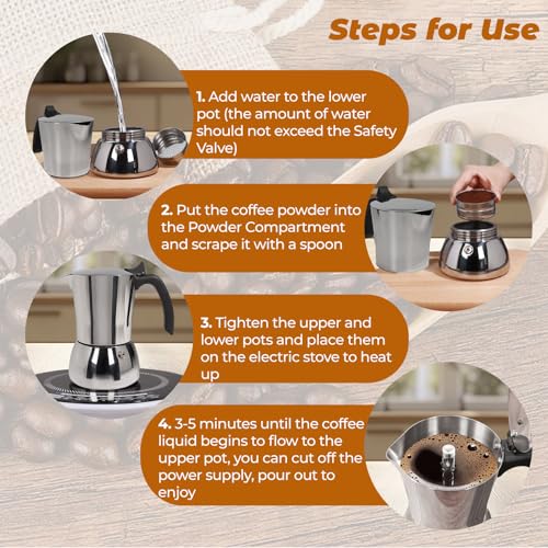 No Coating 6 Cup Thickened 304 Stainless Steel Moka Pot