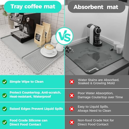 2-in-1 Coffee Mat & Dish Drying Mat Coffee Bar Mats for Countertop [Clean & Organized] Coffee Matt for Counter Silicone Coffee Tray Espresso Mat Coffee Station Mat Espresso Coffee Maker Machine Mat