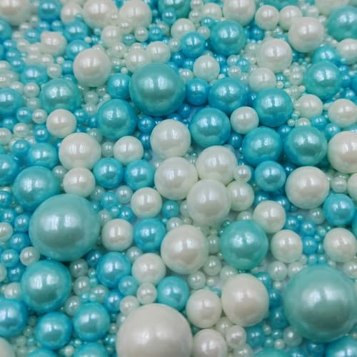 Edible White Blue Sugar Pearls Candy Sprinkles 120G (4.23 Ounce)