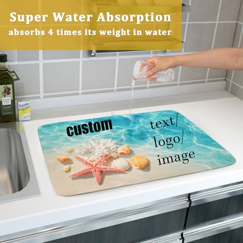 18"x24" Customized Dish Drying Mat Custom Image Dish Drainer Mats for Kitchen Personalized Photo Text Logo Microfiber Reversible Dish Drying Rack Pad for Countertop Tabletop Large Decor
