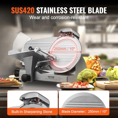 Meat Slicer 340W Electric Deli Food Slicer with 10" SUS420 Stainless Steel Blade and Built
