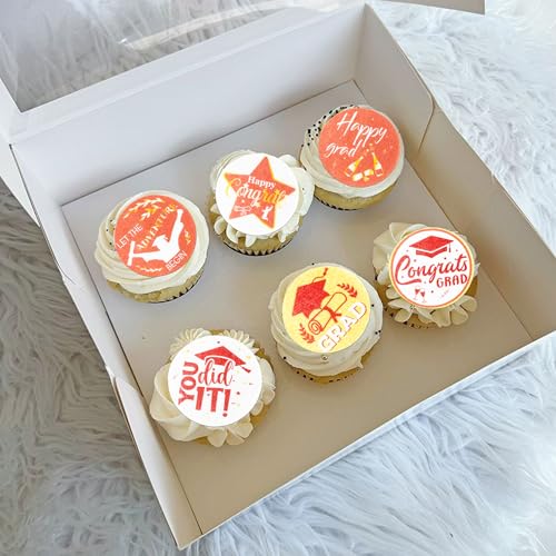 48Pcs 2026 Graduation Cupcake Toppers Wafer Paper Class of 2026 Cake Decorations Edible Congrats Grad Cupcake Picks for 2026 Graduation Theme Party Cake Supplies Red Gold (48 Count)