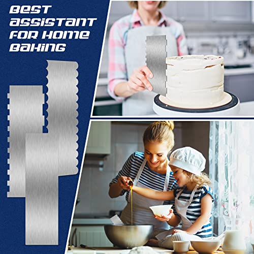 3 Pcs 12 Inch Cake Scraper Smoother Stainless Steel Cake Scraper Metal Large Double Sided Patterned Edge Decorating Comb Icing Smoother for Mousse Butter Cream Dessert Decoration (3 Count)