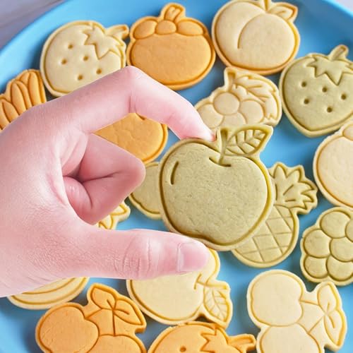 8Pcs Fruit Cookie Cutters Set 3D Plastic Biscuits Mold for Baking (8 Count)