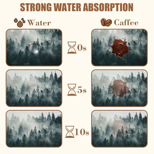 Foggy Forest Coffee Mat Absorbent Dish Drying Mat for Kitchen Counter Hide Stain Rubber Backed Coffee Bar Accessories Fit Under Espresso Machine Dish Drainer