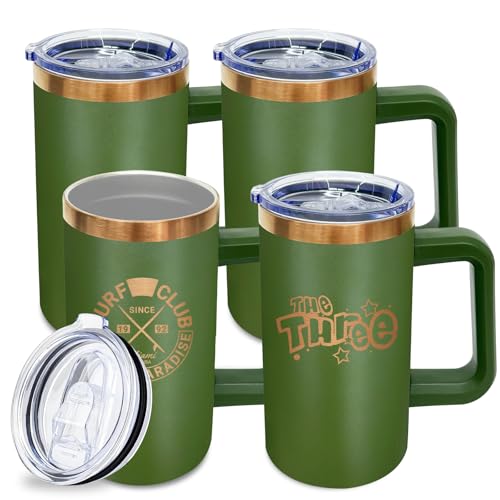 22oz Insulated Coffee Mug Bulk with Handle and Lid Army Green (4 Count)