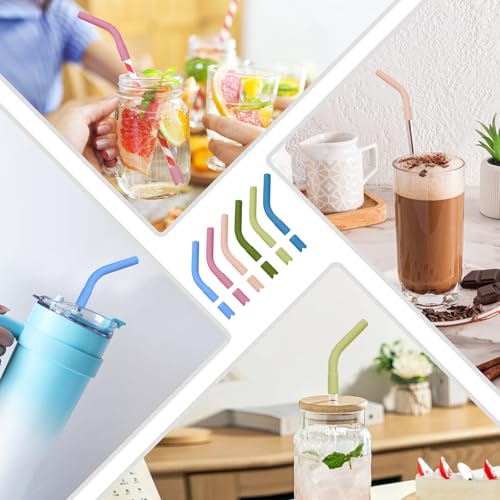 12 Pcs Silicone Straw Tips with Bottom Sleeve Reusable Silicone Tips for Metal Straws Food Grade Rubber Straw Tips Flex Elbow Straw Covers for Stanley Cup Tumbler Fit for 8 (12 Count)