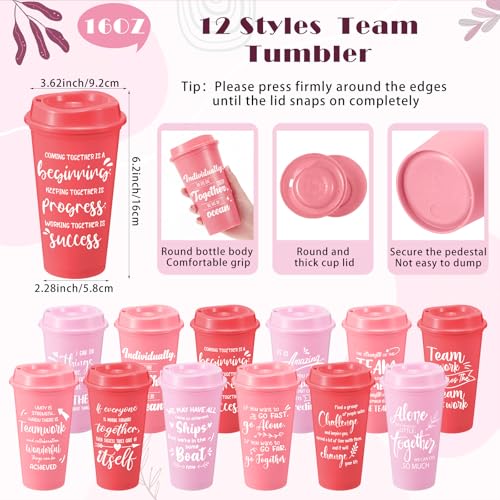 12 Set 48 Pcs Team Appreciation Gift Set Inspirational Employee Appreciation Gift Bulk 16 oz Coffee Cups with Team Notebook Pen Keychains for Staff Teacher (12 Count)