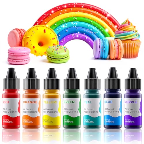Oil Based Food Coloring for Chocolate Rainbow Oil Edible Food Dye Set for Halloween Baking Royal Icing Cookie Supplies Gluten Free 7x6ml Food Grade Food Color Kit