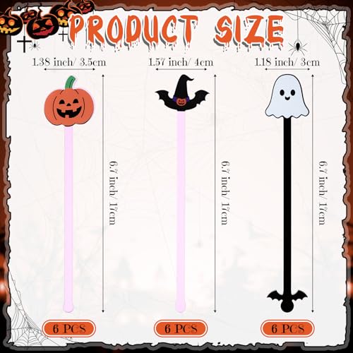 18 Pcs Halloween Swizzle Sticks 6.7 Inches Halloween Reusable Stir Sticks Acrylic Drink Stirrers Pumpkin Ghost Witch Cocktail Coffee Stirrers Bulk for Coffee Bar Milk Party Decor (18 Count)