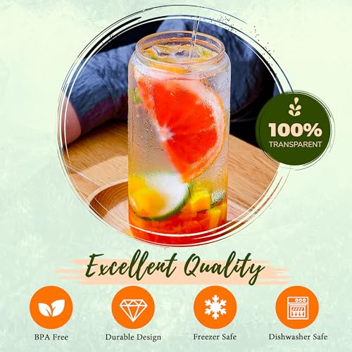 8pcs Glass Cups with Acrylic Lids and Straws 20 oz Drinking Glasses (8 Count)