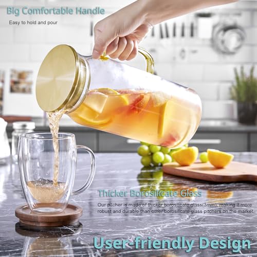 2 Liter 68 oz Gold Glass Pitcher with Lid and Handle