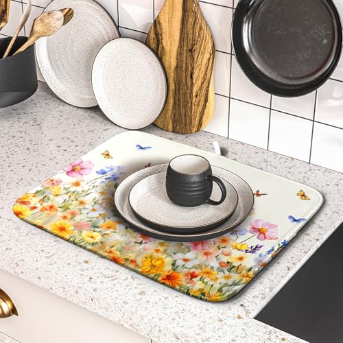 Spring Easter Rabbit Dish Drying Mat for Kitchen Counter