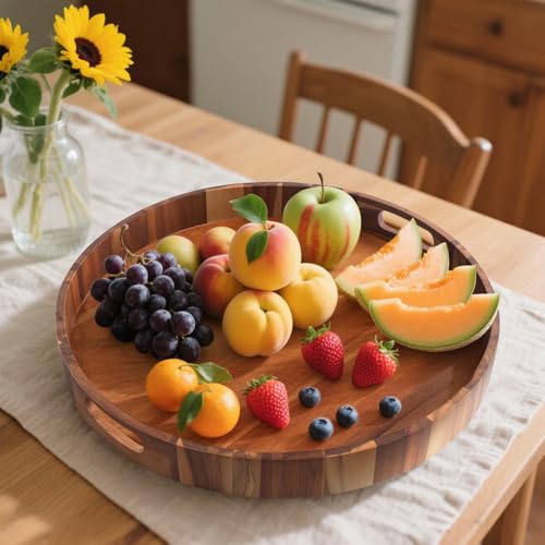 Extra Large Tray for Ottoman 22" Wooden Tray Ottoman Trays Large Acacia Wood Serving Tray with Handles Wooden Trays for Party