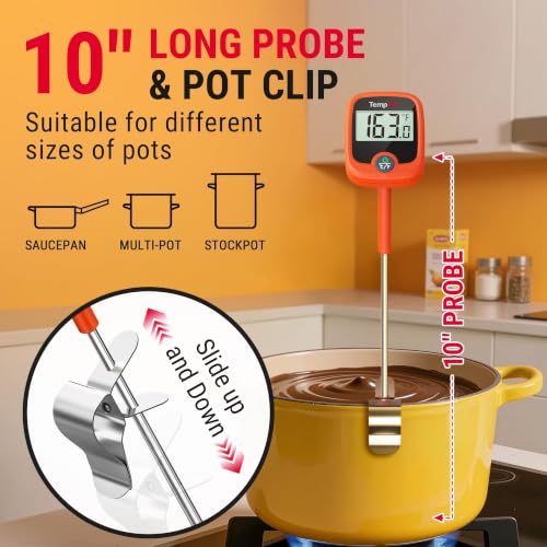TempDip 1 Sec Candy Thermometer Digital with Pot Clip & Large LCD