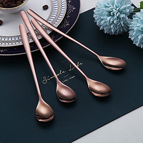 Premium Rose Gold Set of 6 Stainless Steel Long Handle Stirrers and Spoons for Coffee (6 Count)