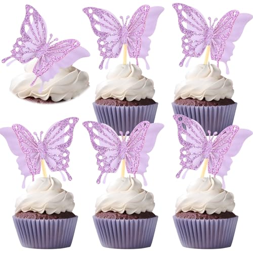 48 Pcs Butterfly Cupcake Toppers 3D (48 Count)