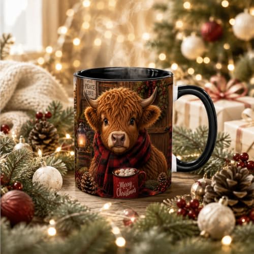 Cozy Christmas Highland Cow Coffee Mug