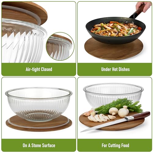 Stackable Glass Mixing Bowls with Acacia Lids Set of 3