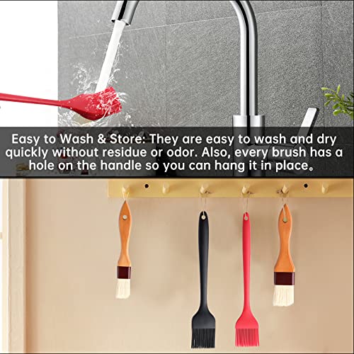4 Pack Silicone Basting Pastry Brushes with 2 Wood Handle Culinary Oil Brushes