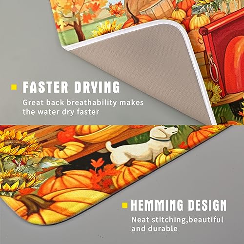 Autumn Pumpkin Red Truck Dish Drying Mat for Kitchen Counter