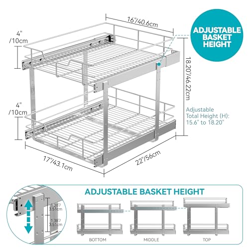 2 Tier Pull Out Cabinet Organizer 18" W X 22" D
