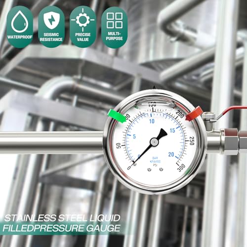 0 300psi Stainless Steel Glycerin Liquid Filled Pressure Gauge 1