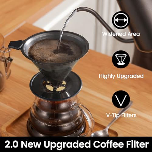2.0 Upgraded】 Stainless Steel Pour Over Coffee Maker