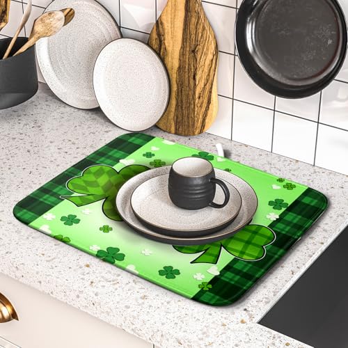 St Patrick's Day Shamrocks Dish Drying Mat 16x18 Inch
