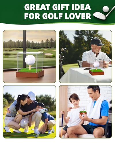 Single Golf Ball Acrylic Display Cube Wood Base with Tee