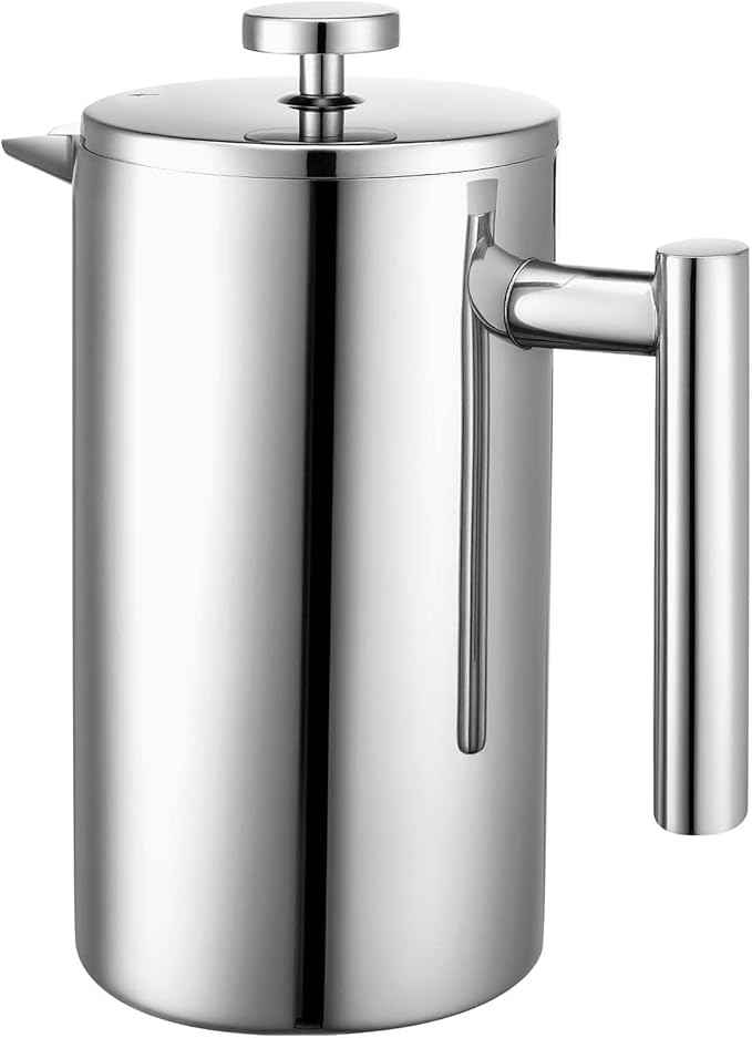 VEVOR French Press Coffee Maker, 34 Ounce 1 Liter Stainless Steel Coffee Press Tea Maker with Filter, Large Double Wall Insulated French Presses Cold Brew for Camping Travel Home Kitchen, Silver