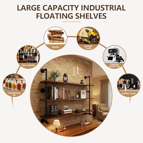 LED Gaming Floating Shelves for Wall Industrial Pipe Shelving
