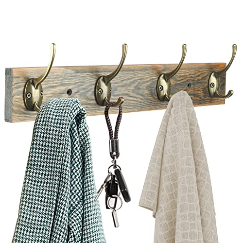 12 Pack Antique Brass Double Coat Hooks Wall Mounted with 24 Screws (12 Count)