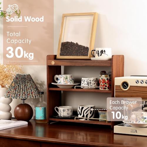 Coffee Mug Holder Wooden Cup Rack Mug Display Shelf Coffee Cup Holder for Countertop with 3 Tier Wood Coffee Mugs Holder for Kitchen Coffee Cup Storage