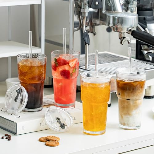 20oz Wave Ribbed & Wavy Glass Tumbler with Lid and Straw