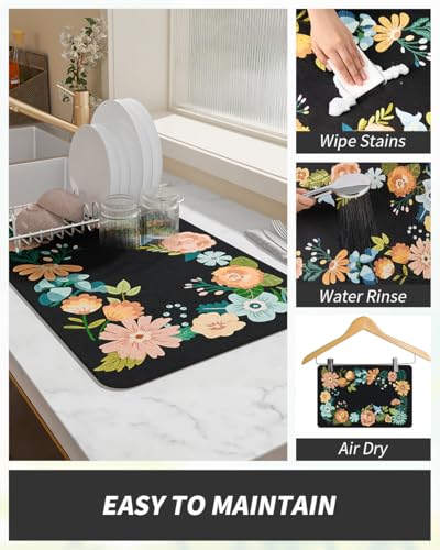 Coffee Mat Hide Stain Rubber Backed Absorbent Dish Drying Mat for Kitchen Counter