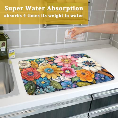 Boho Flower Dish Drying Mat
