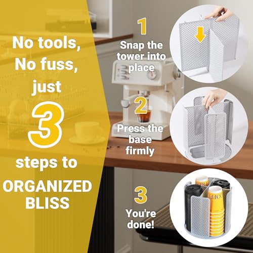 4 Compartment Rotating Paper Cup Holder & Coffee Cup Lid Storage Dispenser